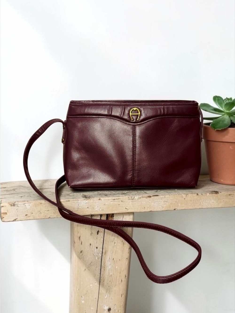 Vintage Etienne Aigner Soft Wine Leather Equestrian Crossbody Bag